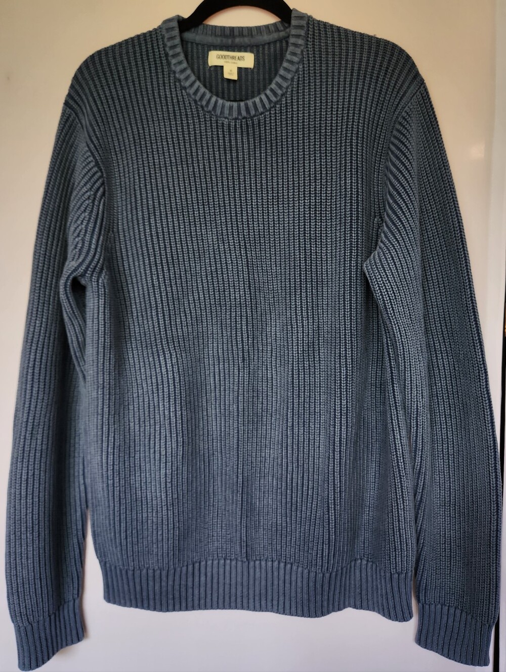 Goodthreads Men’s Steel Blue Ribbed Crewneck Sweater 100% Cotton - Medium